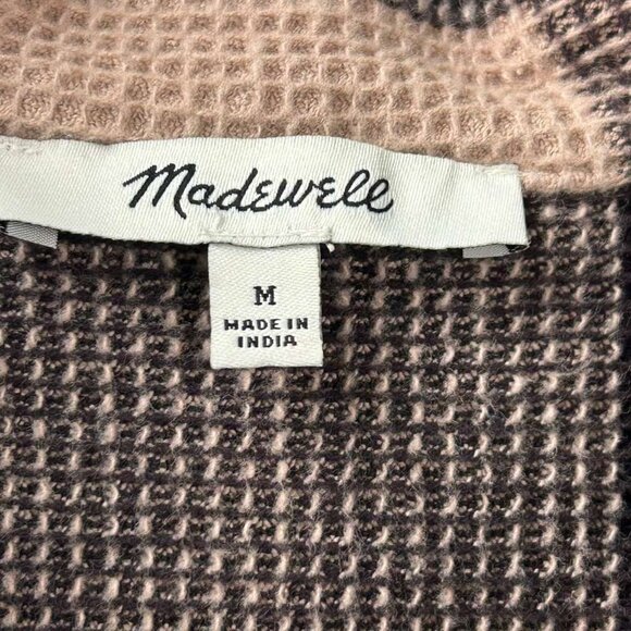 Madewell Women's Medium Waffle Half-Zip Popover Pink Plaid Long Sleeve Shirt - Picture 4 of 16